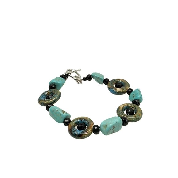 Turquoise Stone Bohemian Bracelet Ceramic Donut Resin Beaded Bracelet - Picture 16 of 16